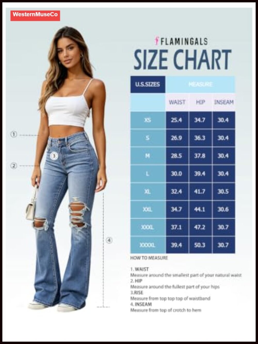 Mid Rise Flare Bootcut Ripped Distressed Stretch Denim Jeans - Picture 4 of 4